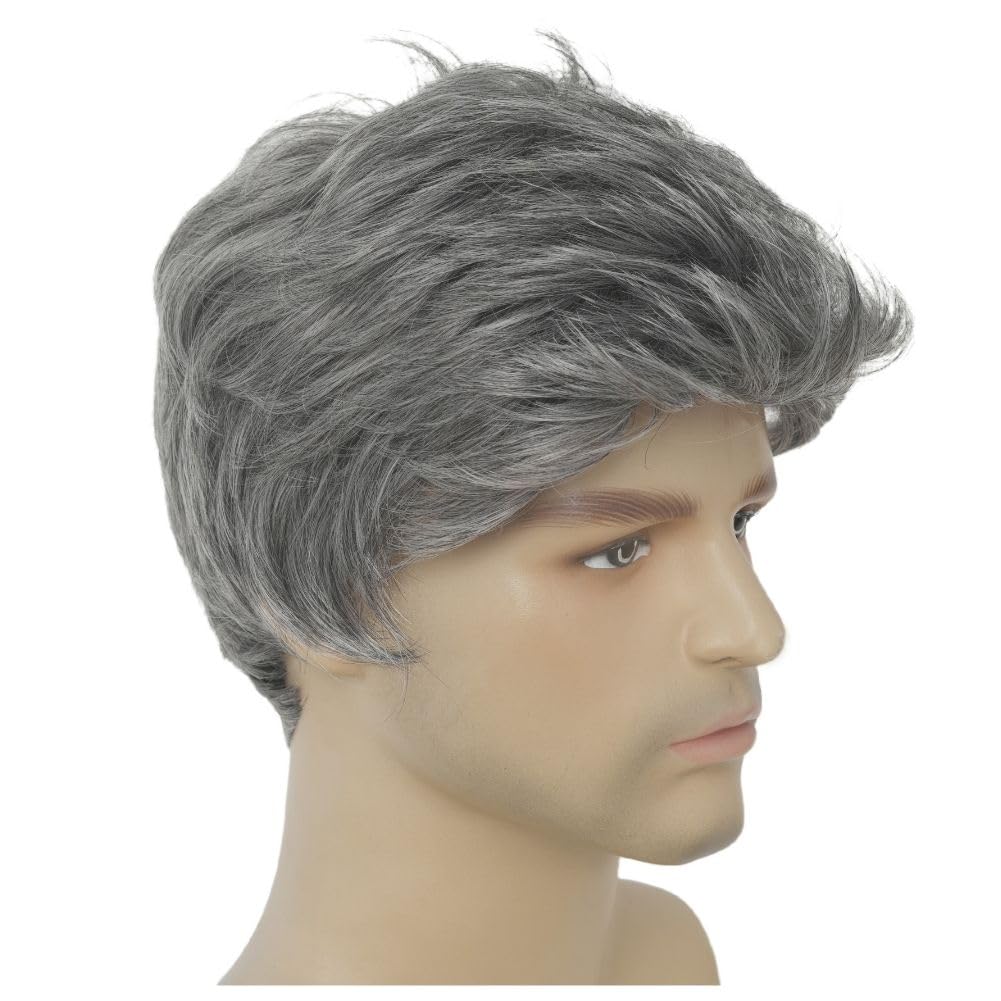 Salaibs Grey Short Wigs for Men Natural Layered Synthetic Hair Wig Realistic Heat Resistant Male Daily Cap Wig - Image 4