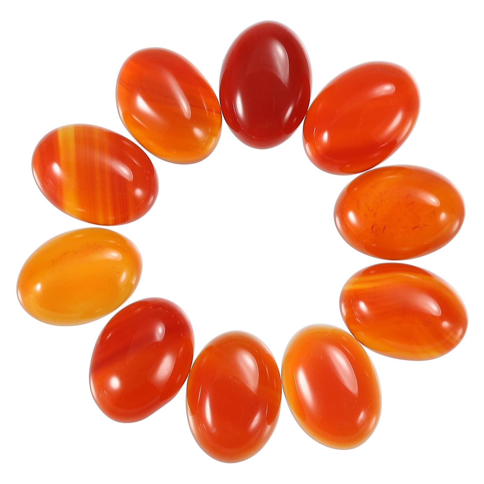 sourcing map Flat Oval Stone,Oval Cabochons Stones 14mm x 10mm Natural Stone Cabochons for Jewelry Making DIY Photo Frame Home Decor (Pack of 10, Red-Carnelian)