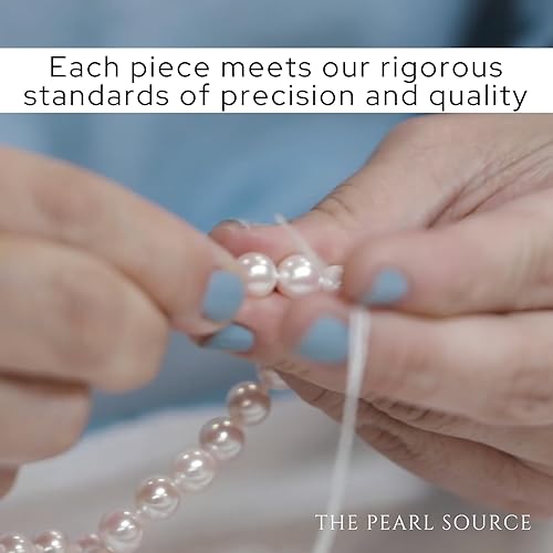 Miniatura 9 de THE PEARL SOURCE Pendientes redondos de perlas reales de agua dulce en calidad AAAA para mujer aretes de oro de 14 quilates hipoalergénicos con