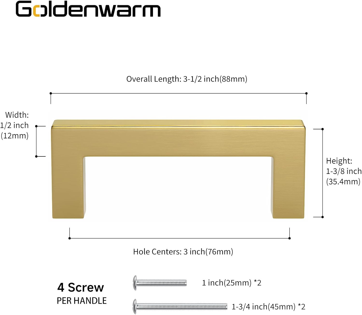 goldenwarm 3 Pack Gold Cabinet Pulls Kitchen Cabinet Handles Gold Drawer Handles - LSJ12GD76 Dresser Drawer Handles for Cabinets Hardware Brushed Brass Pulls 3(76mm) Hole Centers