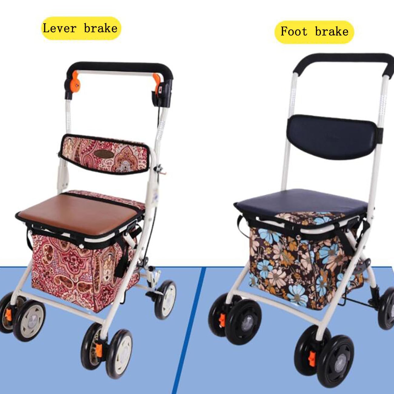 Carrello Pieghevole Portatile,Carrellino per Anziani Alluminio,Grande capacità,Deambulatore con Seduta Multifunzione,Supporta Fino A 90KG