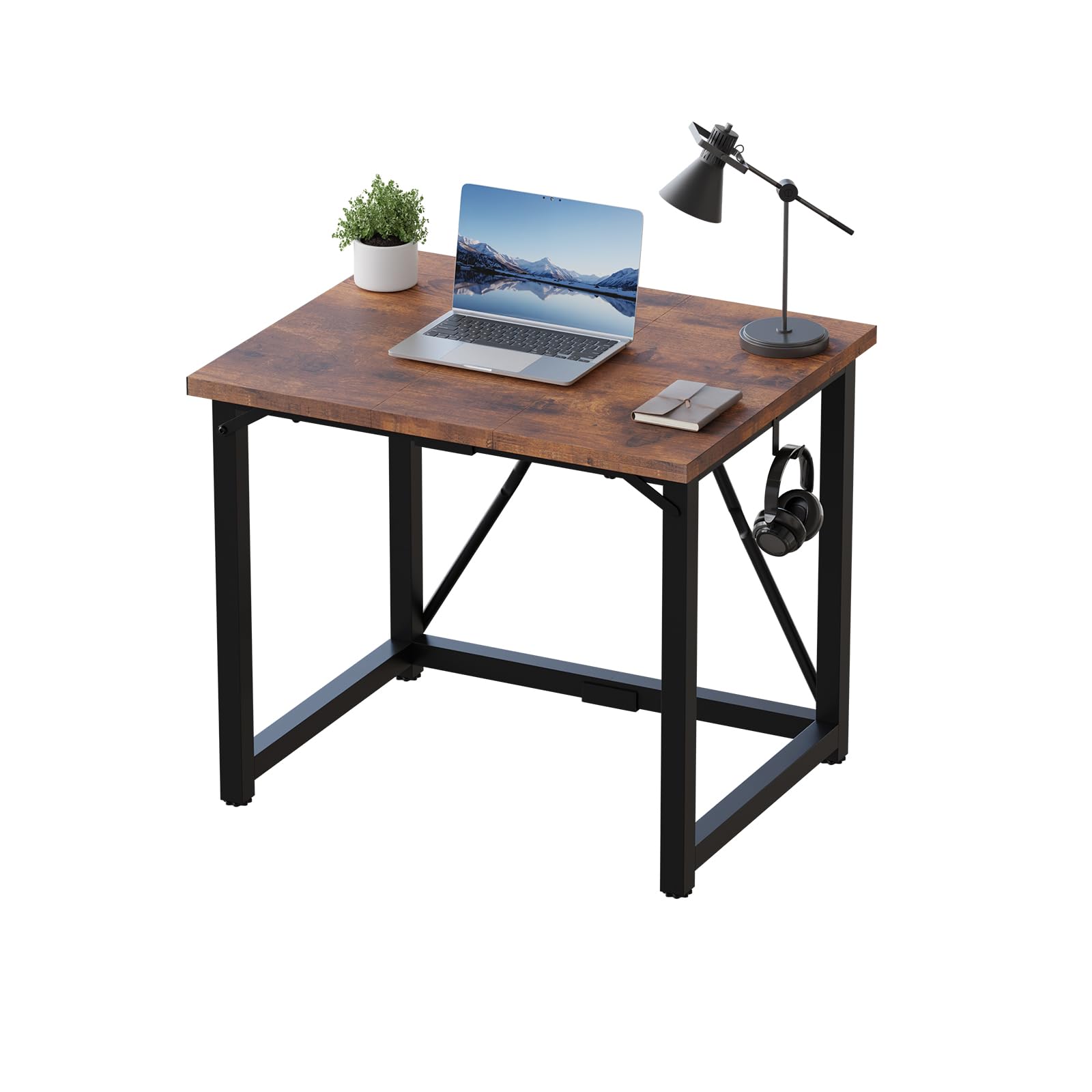 JUMMICO 80×50cm Computer Desk, Compact Home Office Writing Desk, Small Study Laptop Workstation for Limited Space, Quick Assembly, Metal Frame, Rustic Brown