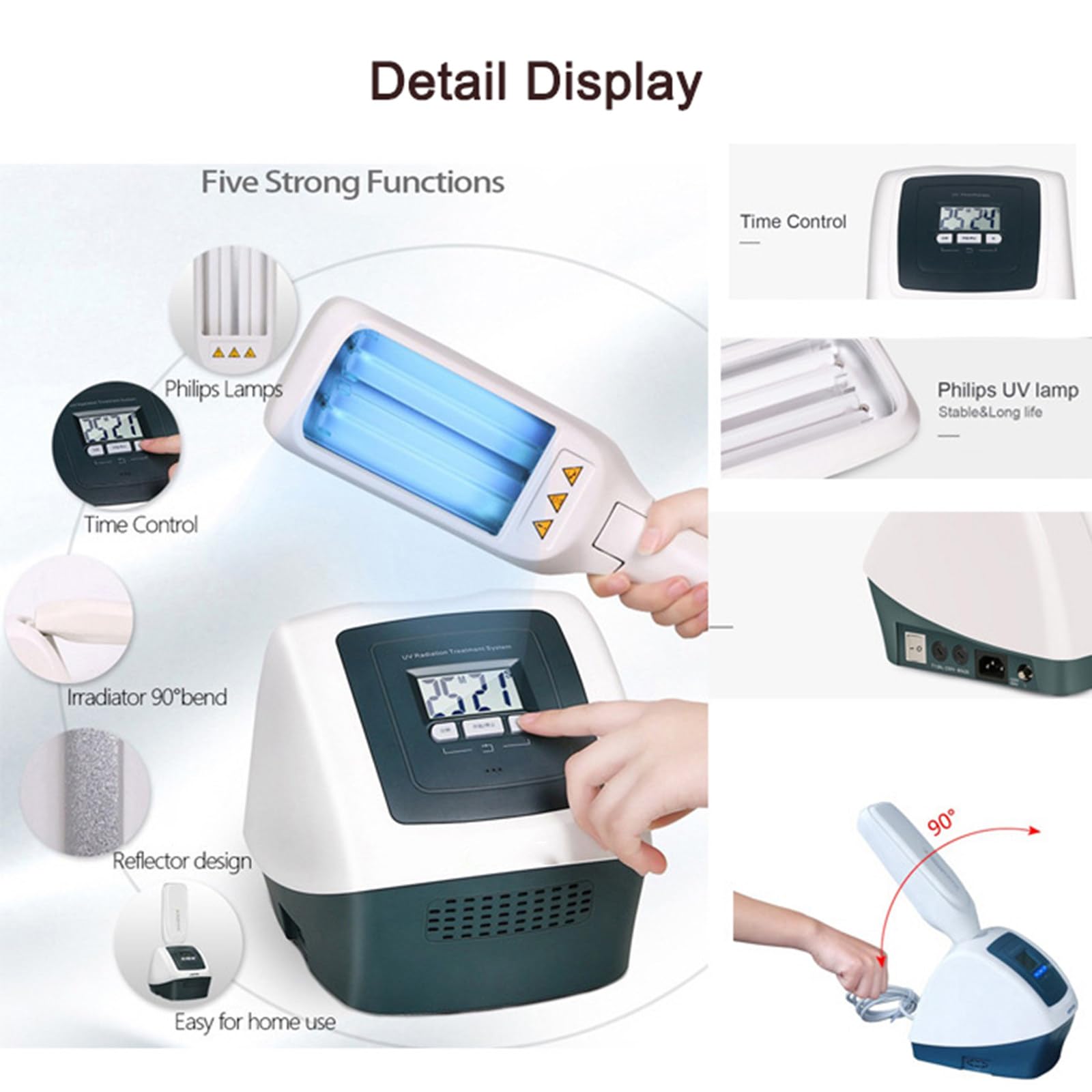 Generico Terapia della Luce UVB con Due lampadine: Lampada UV di fototerapia a Banda Stretta da 311 NM, Area 104cm², Timer, Display LCD.Trattamento per Tutto Il Corpo Sicuro ed Efficace