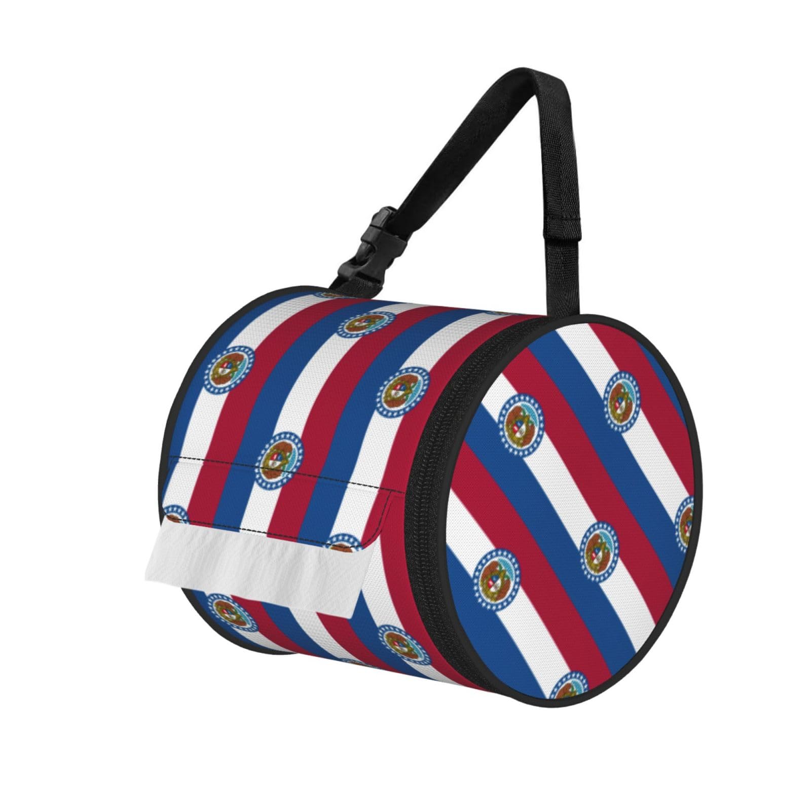 Missouri State Flag Print Round Tissue Dispenser Bag With Carry Strap, Portable Roll Holder For Car Travel Home