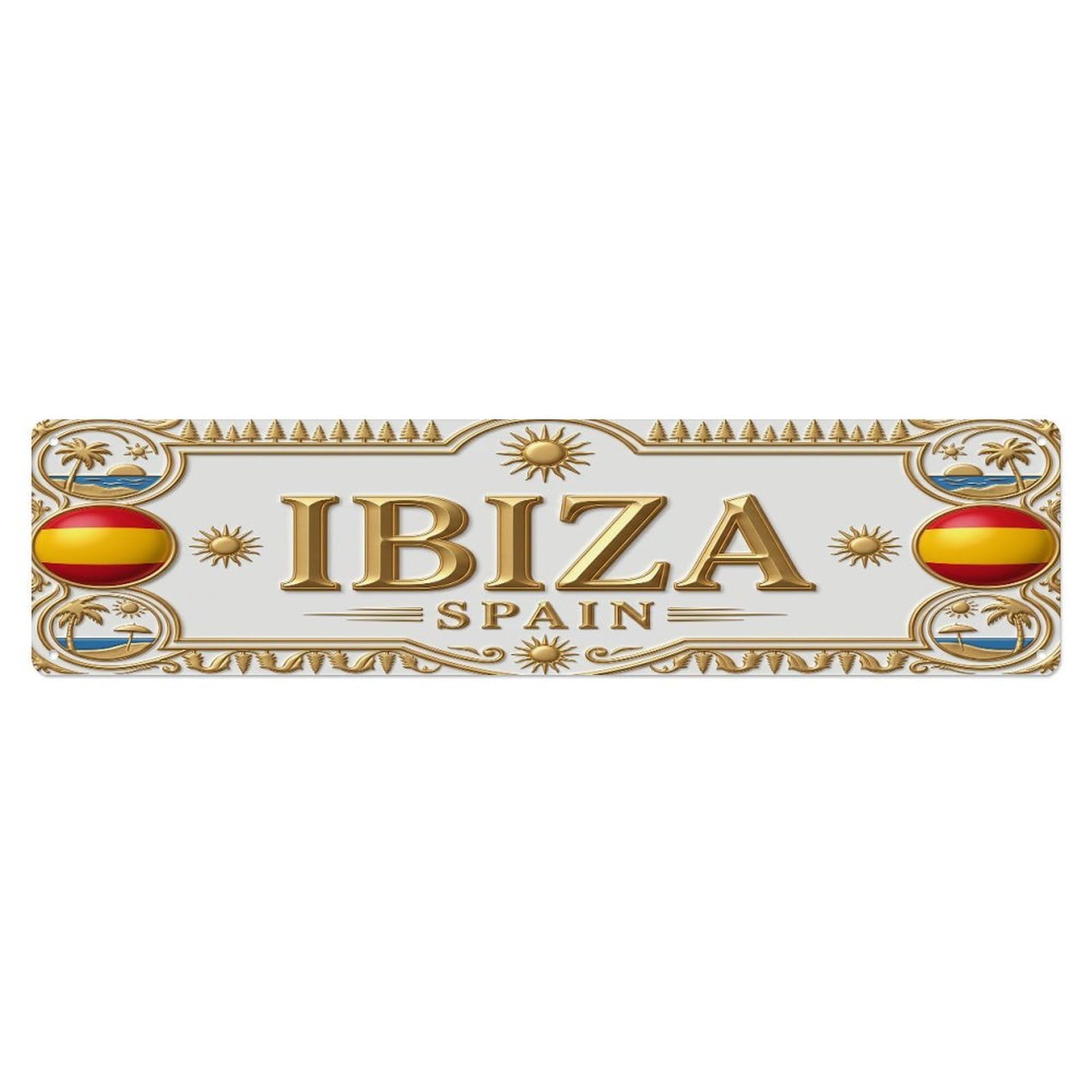 Vintage Ibiza Spain Flag Pattern Metal Tin Sign Wall Decor for Cafe, Club, Garden Metal Poster 4x16Inch