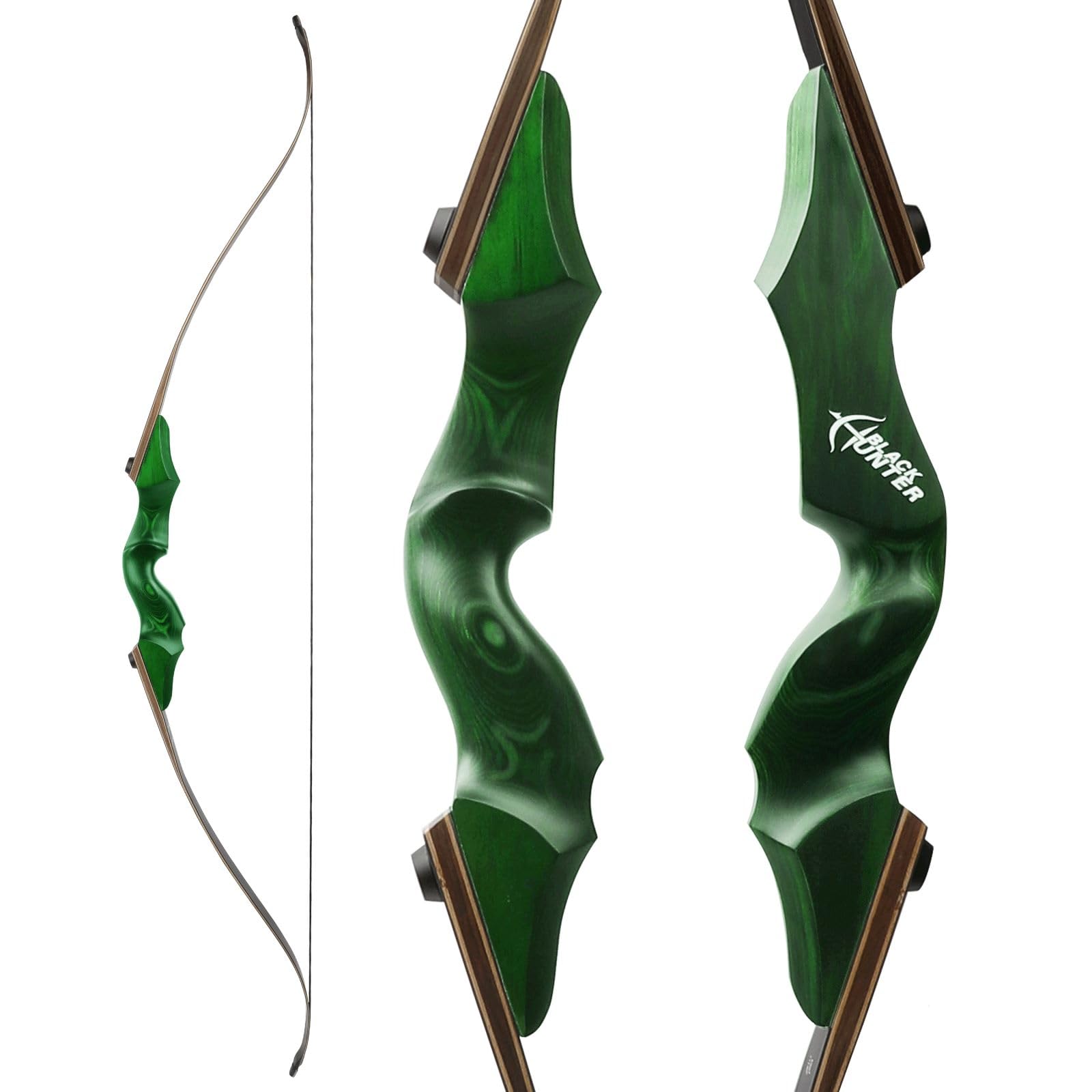 Poearcus 60” Black Hunter Original Recurve Bow 20-60lbs Left/Right Handed Hunting Bow and Arrow Set Competition Bow Longbow for Shooting Target Practice (Recurve bow, 30ibs, Left Hand)