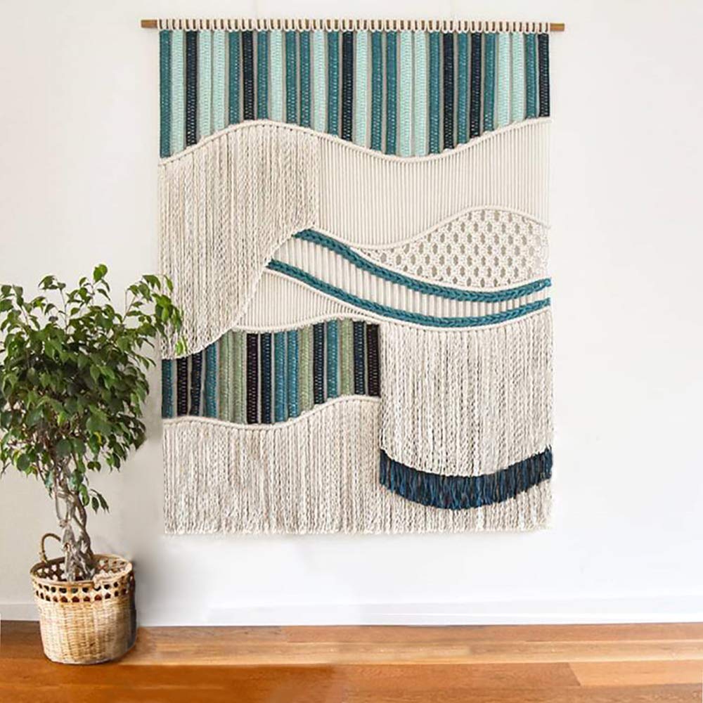 zenggpLarge Woven Macrame Wall Hanging Cotton Bohemian Tapestry Room Chic Decor,Green-100X125cm
