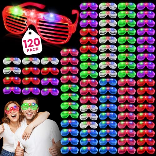 AstrivixDD 120 Pack LED Glasses 6 Colors Light Up Glasses glow in The Dark Party Supplies Party Glasses for Adults Glow Shutter Glasses for Valentines Day New Years Eve Decoration Birthday