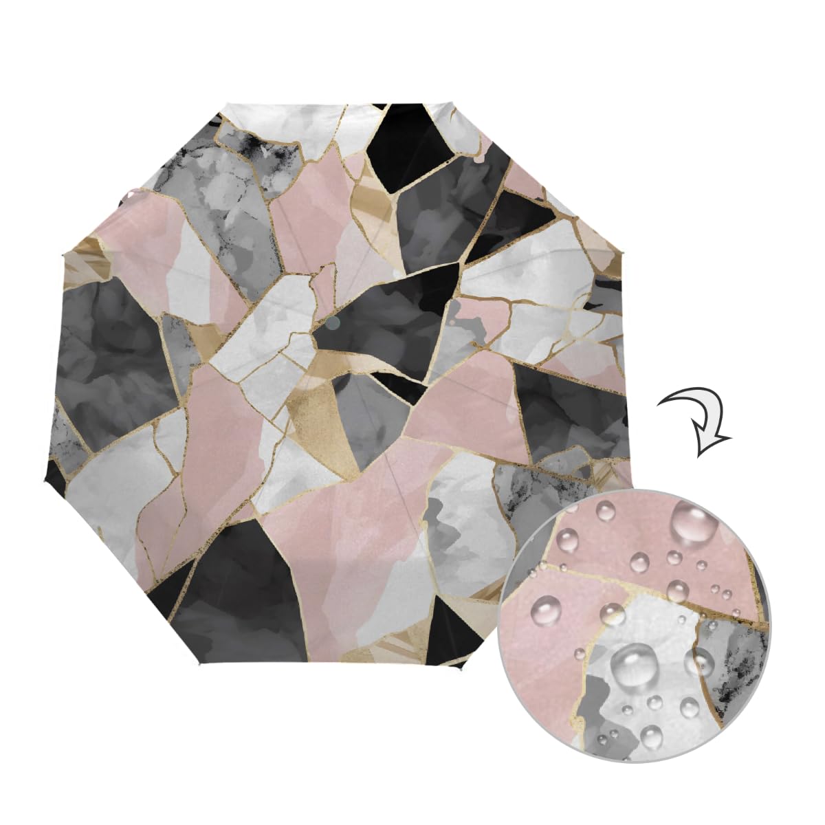 Ombrello pieghevole con motivo geometrico colorato in marmo ombrello da viaggio compatto antivento impermeabile con protezione UV rivestimento nero leggero 8 coste portatile per pioggia sole
