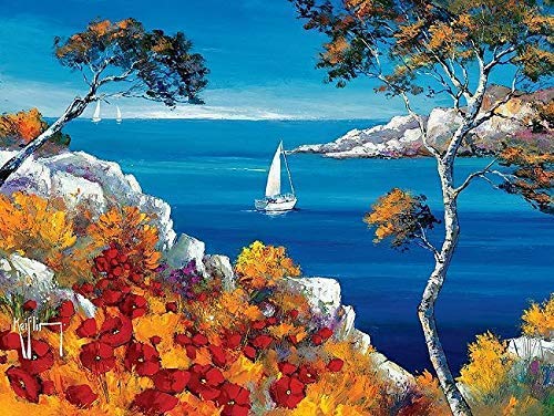 Rahmen-Kunst Toile sur Cadre  Roger Keiflin: Promenade vers Les Calanques Image Toile Mer Côte Navire Baie Provence Paysage - 40x50
