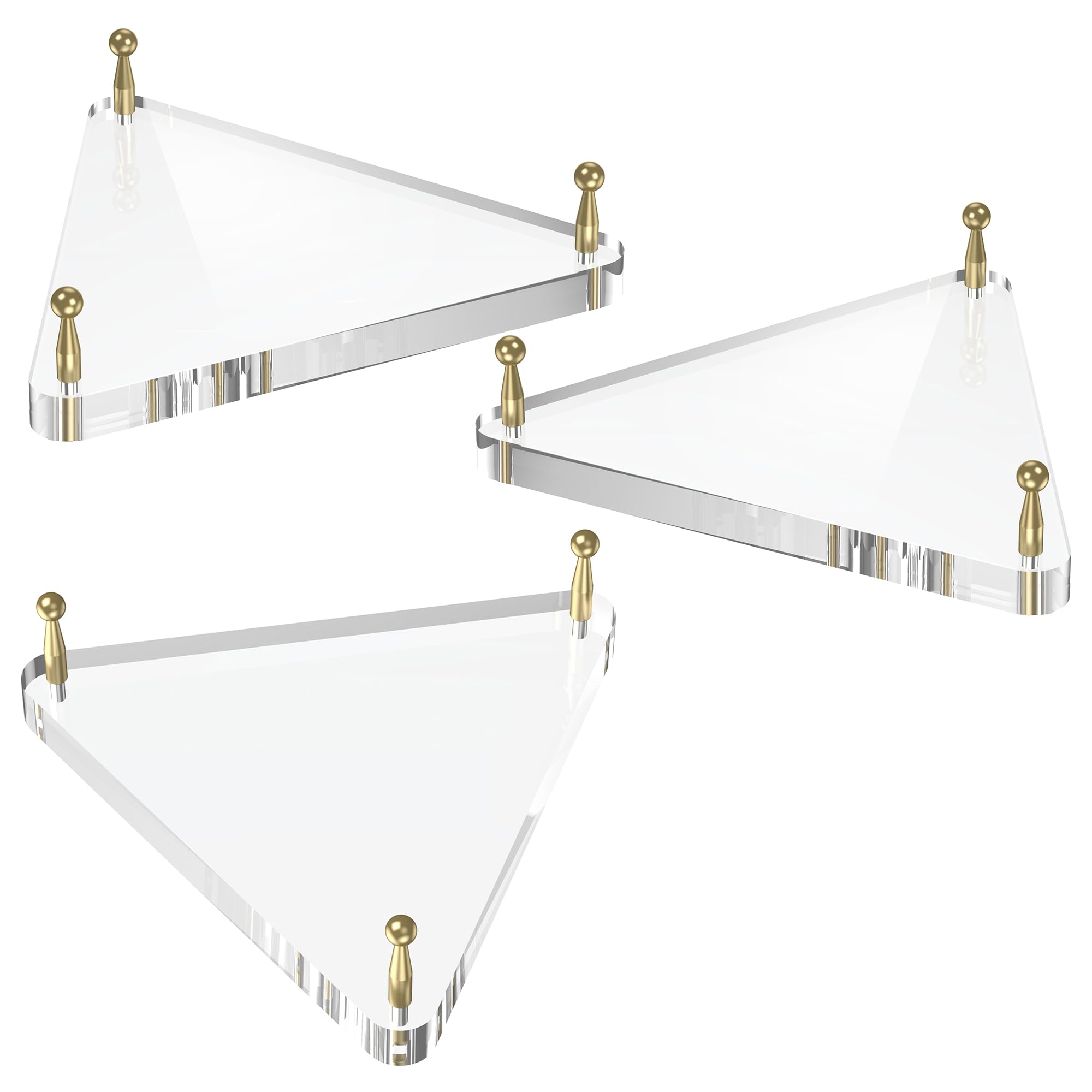 UoYeet Acrylic Triangle Ball Display Stand with Gold Metal Pegs (3-Pack) – Modern Sports Memorabilia Holder for Basketball, Football, Soccer – Shatterproof & Space-Saving Gift for Fans