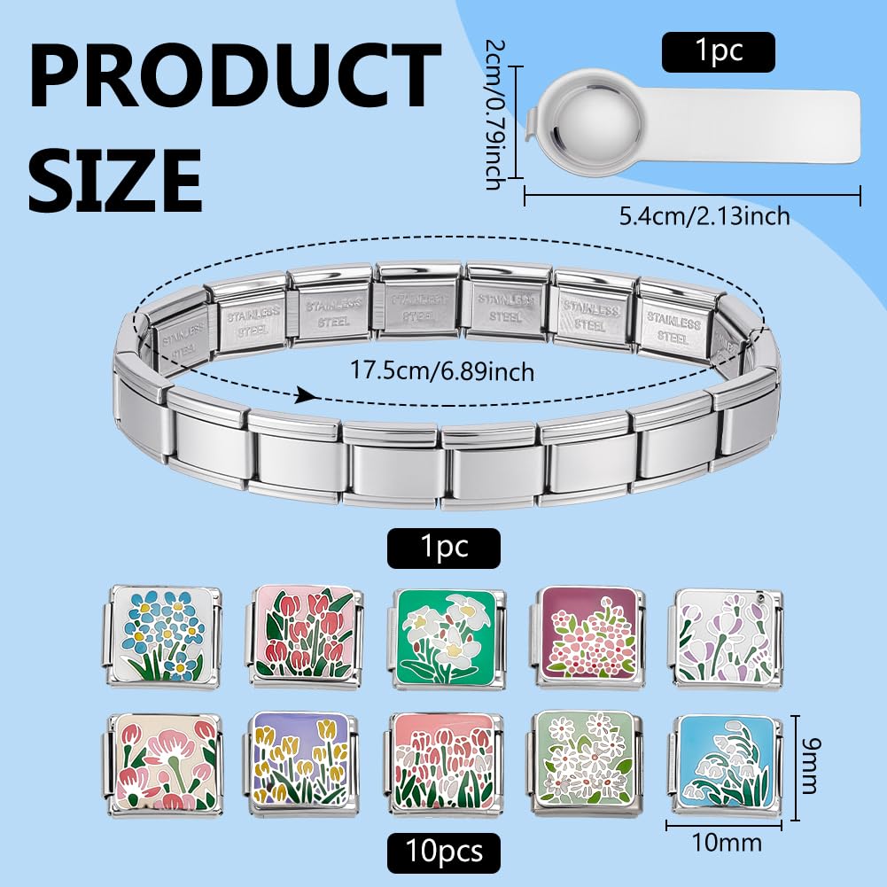 WEBEEDY Pulsera italiana de acero inoxidable ajustable DIY Modular Charm pulsera con colgantes y herramienta de apertura, eslabón italiano modular para mujeres hombres plata