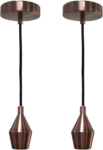 Miniatura 56 de Royal Designs, Inc. Iluminación colgante colgante, enchufe de luz colgante sin llave en forma de cilindro y toldo, cobre antiguo con cable de tela