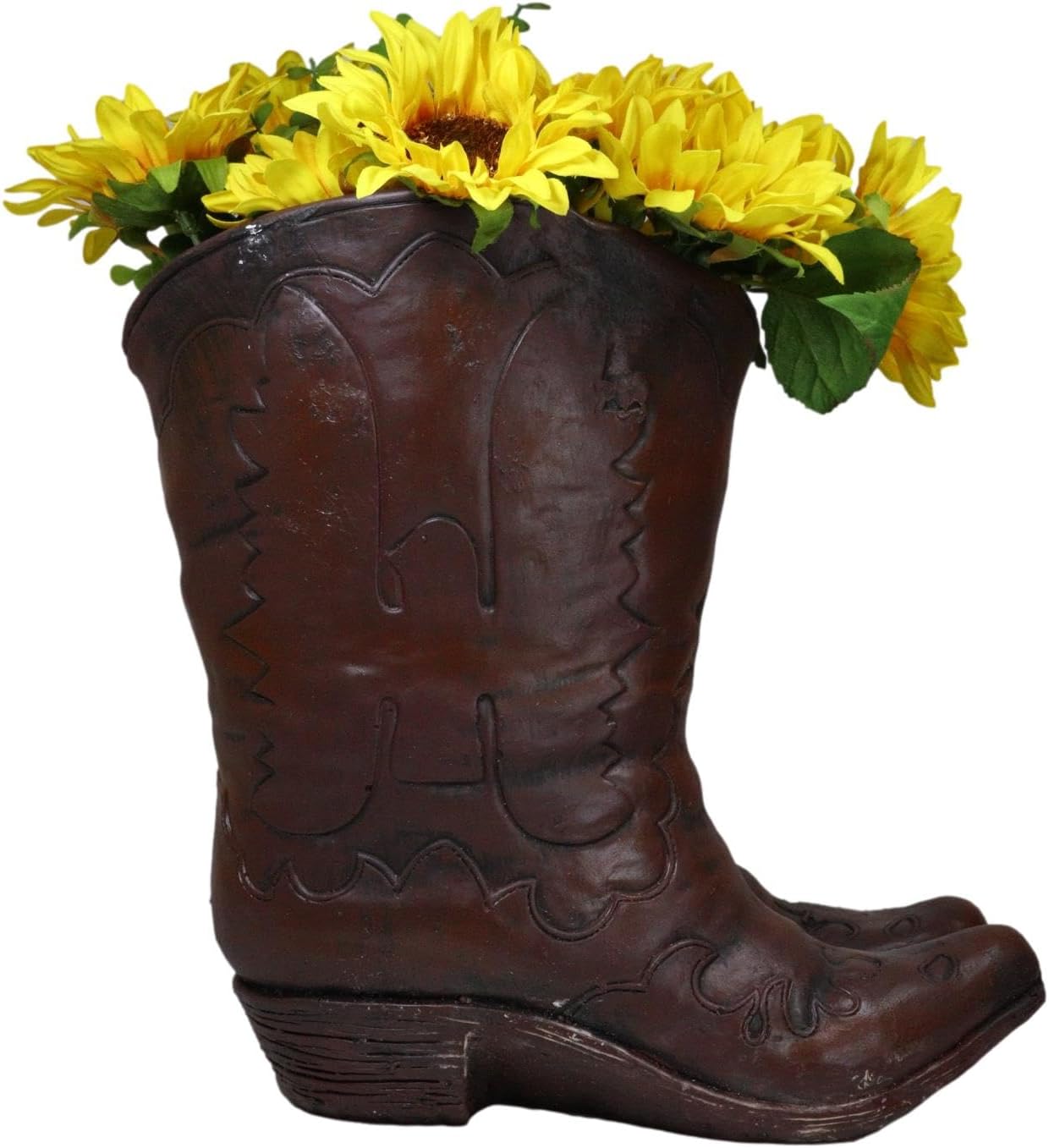 Ebros Gift Rustic Country Western Wild West Native Indian Bald Eagle Faux Tooled Leather Cowboy Boots Decorative Flower Vase Or Planter Figurine 13" H