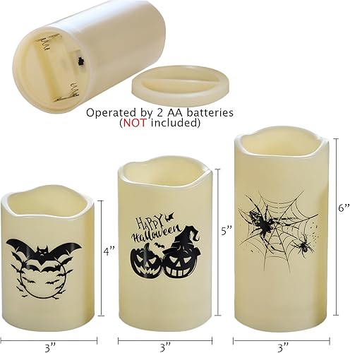 Miniatura 3 de Velas parpadeantes sin llama de Halloween con control remoto y temporizador, velas impermeables a pilas, velas eléctricas LED falsas para decoración