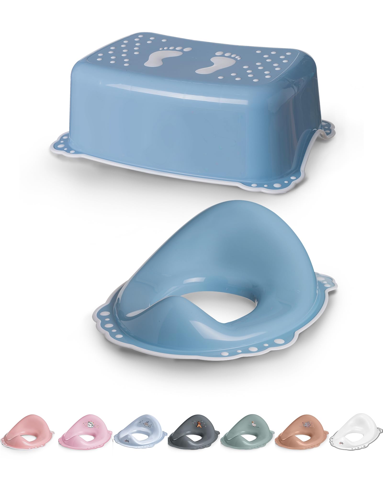 DOCARI Toilettentrainer mit Treppe als Set blau - Toilettensitz Kinder und Tritthocker Kinder - Toilettensitz Kinder mit Treppe - Toilettenaufsatz Kinder WC Sitz Kinder Hocker Kinder Bad