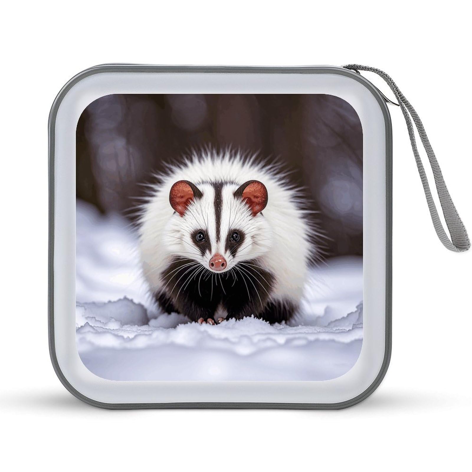 FekiLoot Opossum In Snow Print CD Case Portable DVD Case Holder Large Storage Disc Wallet Bag 40 Capacity Hard Plastic Disc Cases Storage Binder DVD Case Wallet for Car Home Travel