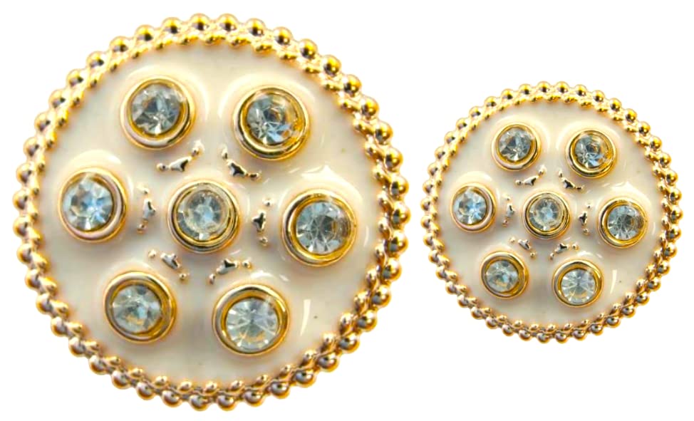 ani accessories Round Diamonds Shank Button (Pack of 16) 8 Big and 8 Small Pack for Clothes Double Breasted Coat Blazer Suit Bandhgala Sherwani and Indian Dresses Sports Coat (Creem)-picture-31