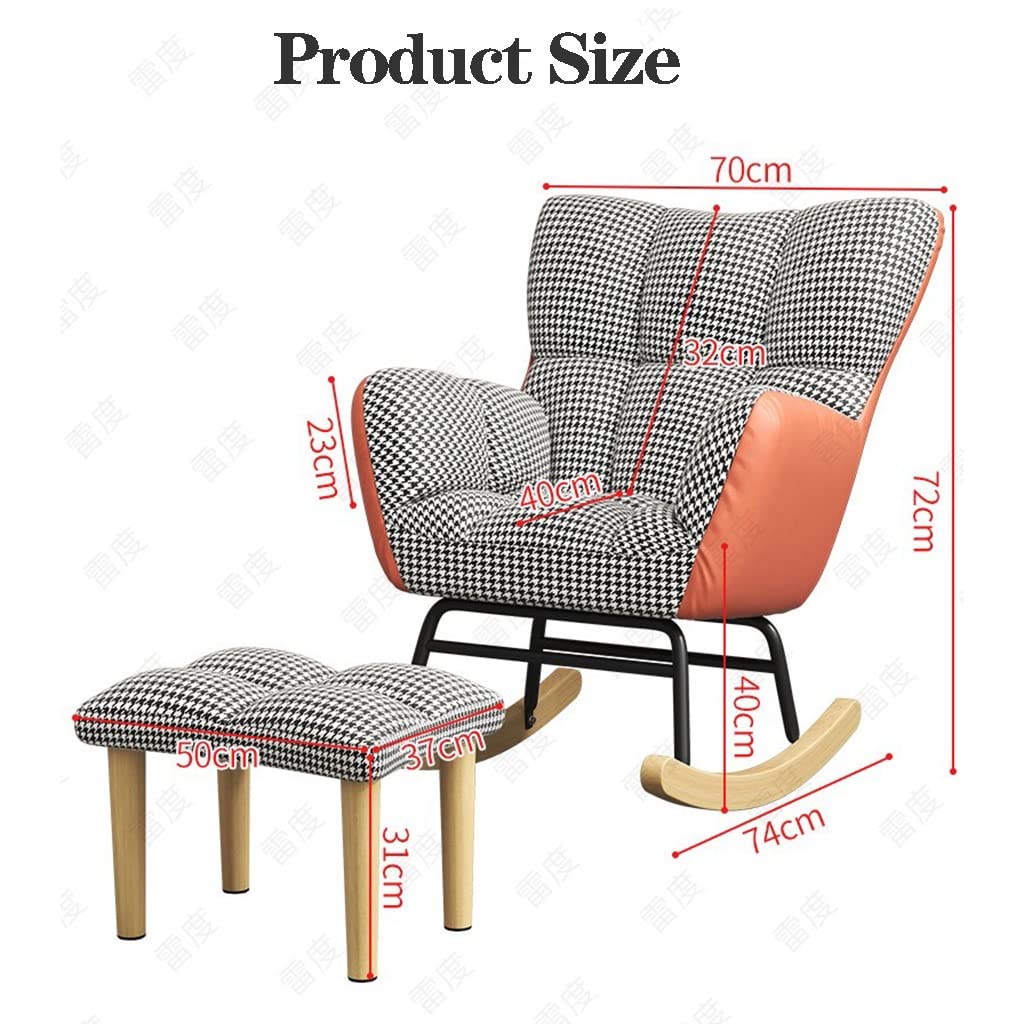 Nowoczesny akcent fotel bujany z podnóżkiem, pikowany fotel z oparciem skrzydłowym, tapicerowany, wygodny, do salonu i przedszkola, szary design