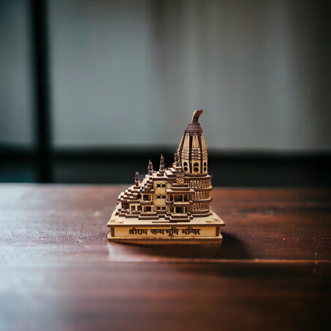 G.FIDEL Ram Mandir Ayodhya Model 3D Replica Handcrafted Wooden Traditional - Intricate MDF Craftsmanship, Authentic Design,- Ideal for Car Dashboard, Home Decor & Gifts 1