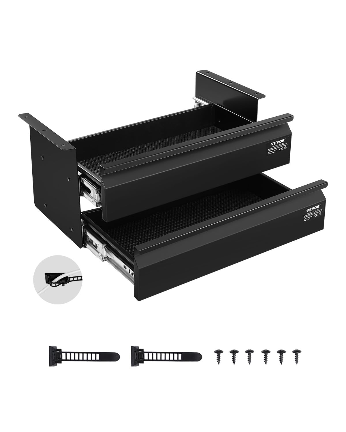 VEVOR Cassetto Estraibile Sotto Scrivania 457 x 227 x 200 mm Organizzatore Nascosto per Riporre Oggetti 2 Strati, Cassetto Portapenne Sotto Tavolo, per Postazioni di Lavoro Domestiche Sit Stand, Nero