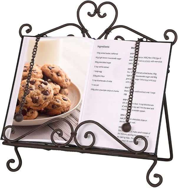 Dibor - Cast Iron Recipe Book Stand Free Standing Kitchen Cookbook Holder (Brown)