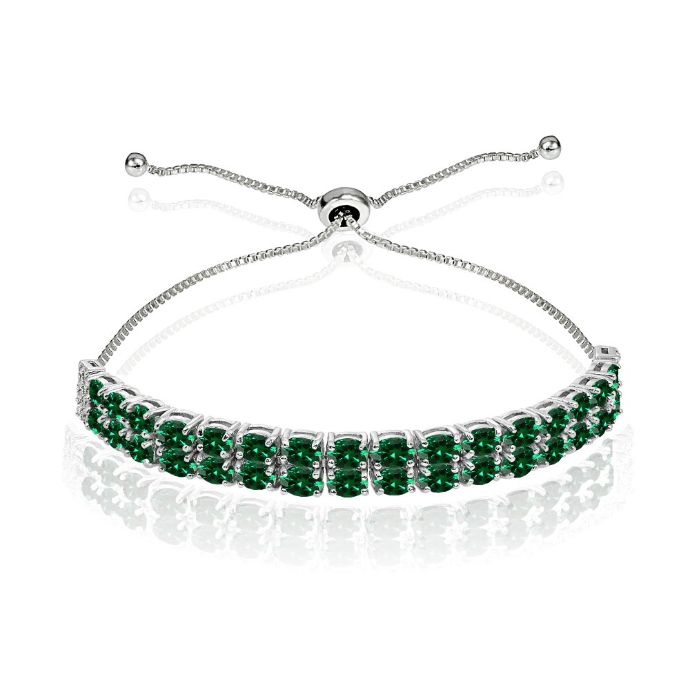 B. BRILLIANT Sterling Silver Genuine, Created or Simulated Oval 2-Row Adjustable Gemstone Bracelet for Women