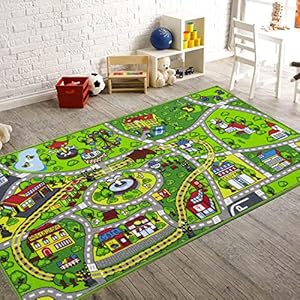 Booooom Jackson Kids Carpet Playmat Rug 60″x32″, Car Mat for Kids Toy Cars,Non Slip Kids Rug for Playroom Bedroom Boys,Kids Car Rug Play Mat,Road Train Track Rug,Car Carpet for Kids