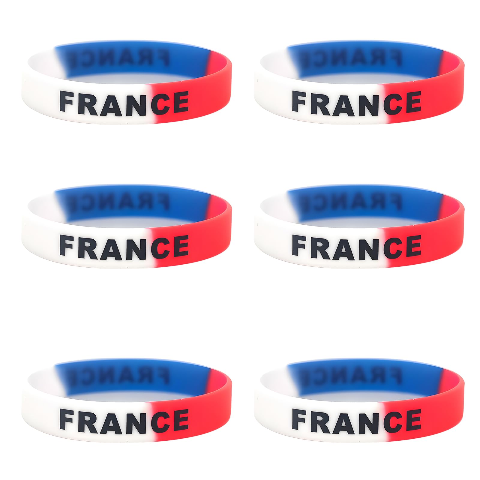 Lot de 6 Bracelets Silicone Drapeau Français | Accessoires Supporters Football | Fan Sportifestif | Unisexe Enfants Adultes | Anti-Transpiration Résistant