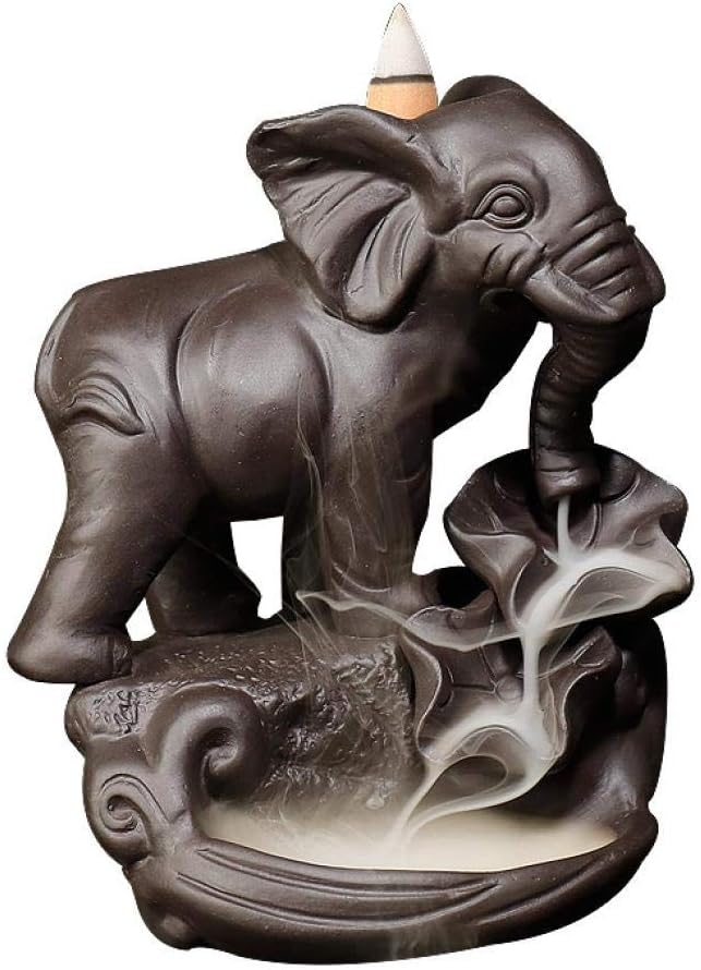 Elephant Backflow Incense Holder, Ceramic Brown Cone Incense Burner