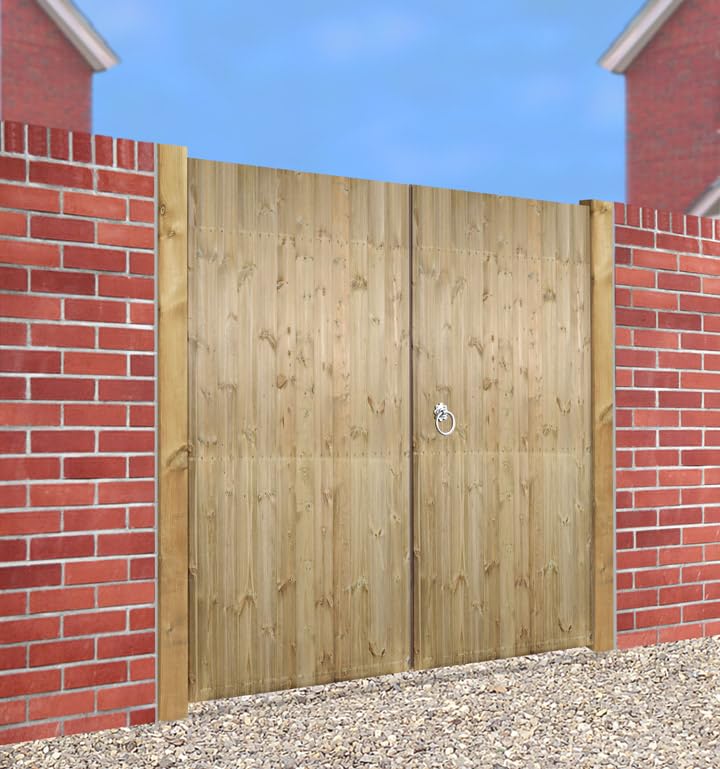 Castle Wooden 1800mm High Garden Driveway Gates Flat Top (Pair of Gates) Tongue Groove Swing Double Wood Timber (1500mm Wide x 1800mm High CATD50)