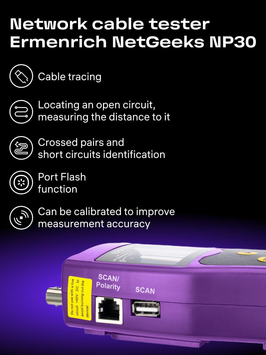NetGeeks NP30 Tester per Cavi di Rete Test Lunghezza del Cavo | Testa Linee Telefoniche con Porta Flash 350m per LAN RJ45/RJ11Tracker CAT5E CAT6 CAT6A CAT7 Trova Interruzioni Cortocircuiti
