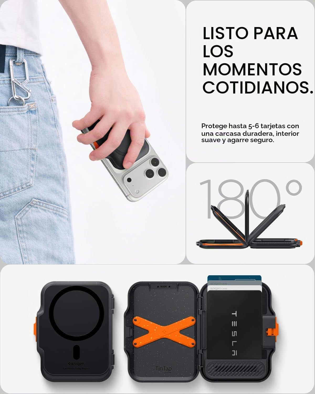 Spigen Cartera Magsafe TinTap MagFit+ Tarjetero Magnético con Sistema de Bloqueo Compatible con iPhone 17/16/15/14/13/12 Magsafe Wallet