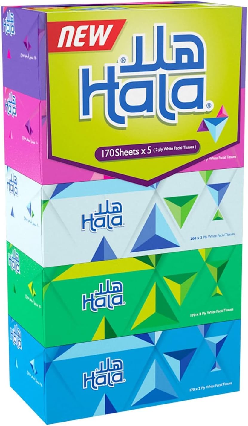 Hala Facial Tissue, Assorted, Pack of 5 boxes (170 sheets x 2 Ply)