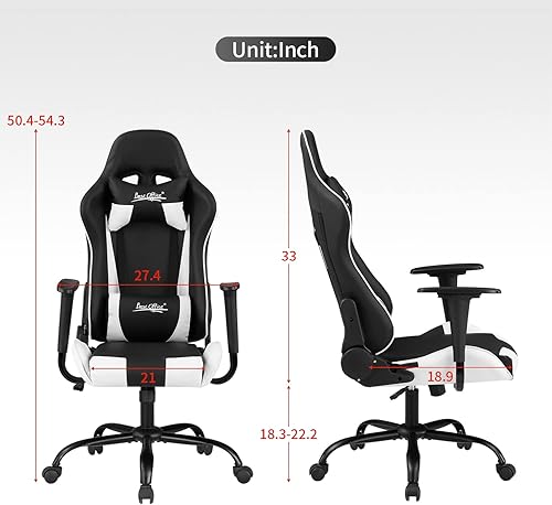 Miniatura 74 de Silla de oficina para videojuegos, silla de escritorio con soporte lumbar, reposacabezas y reposabrazos, giratoria, ergonómica, para deportes