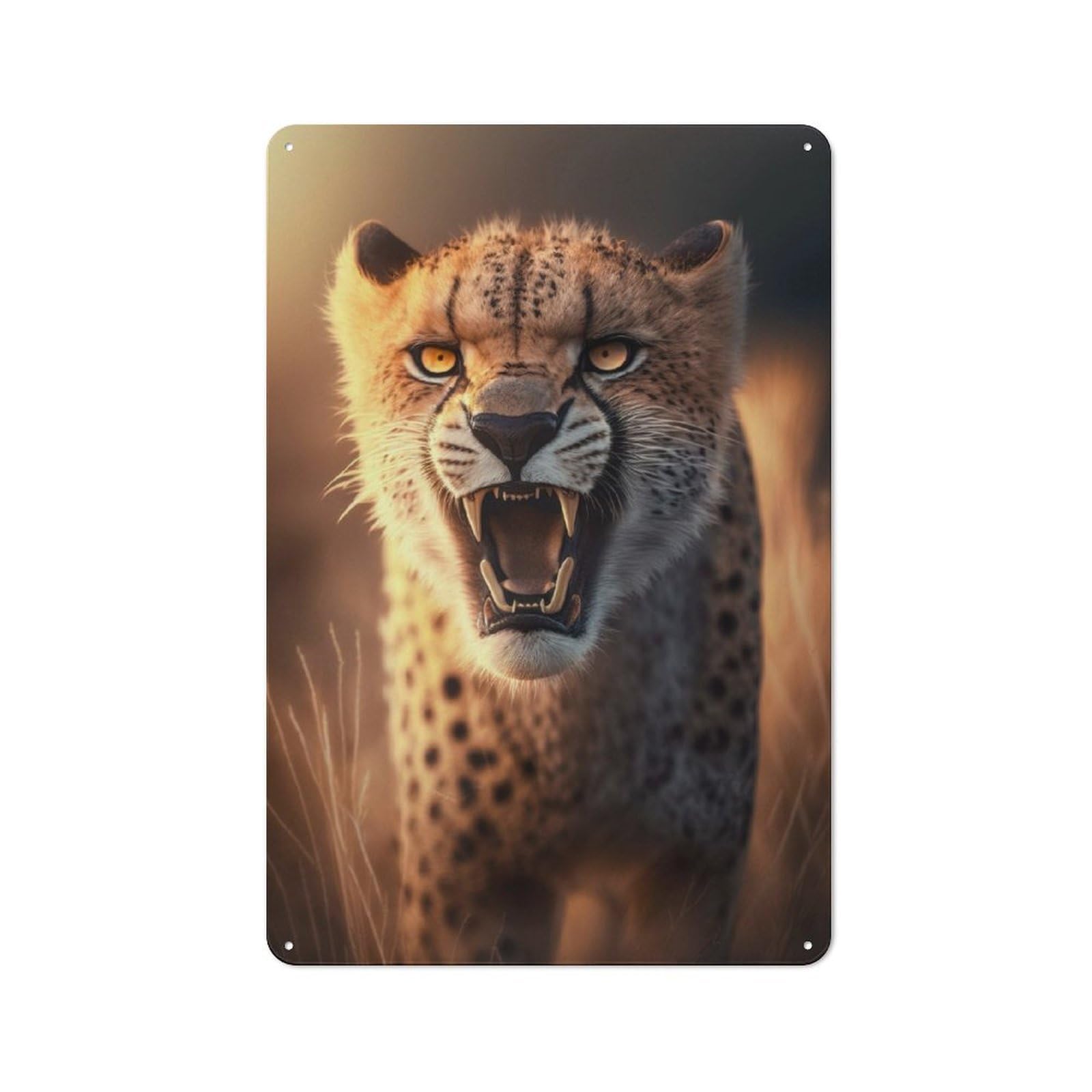 Junmoney Angry Cheetah Industrial Metal Wall Decor 30X20cm, Metal Wall Sign For Tool Room, Garage, Studio Or Home Bar