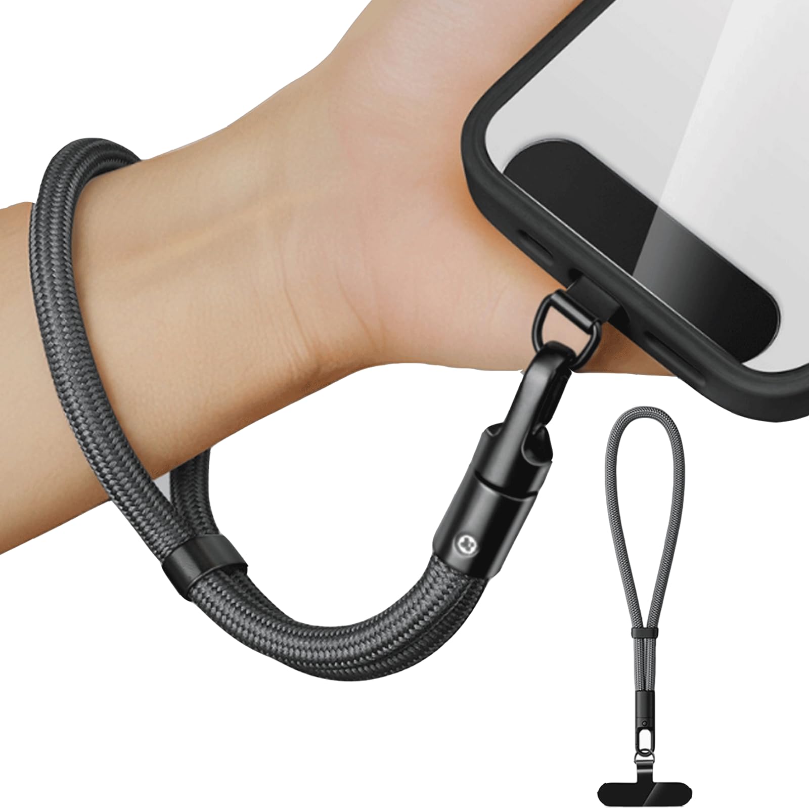 [Bｏｏｋwａrm] スマホストラップ 手首 ハンドストラップ 携帯ストラップ 長さ32cm調整可能 7mm 360°回転ナイロンロープ長さ調節可能 紛失・落下防止 アウトドア 携帯ストラップ 着脱簡単 合金製カラビナ 全機種対応 (グレー)