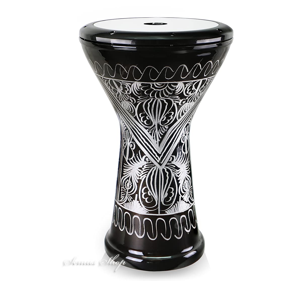 Darbuka Doumbek - Tamburo orientale professionale BASS con incisione a mano, accessori inclusi