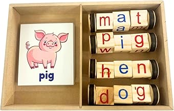 Wooden Blocks for Kids | Rotating Puzzle Toy with 54 Flash Cards | Montessori Toys for 2+ Year Old | Spelling Games for Kids 3-5 Years | Educational Toys & Gift for 4 Year Boys and Girls