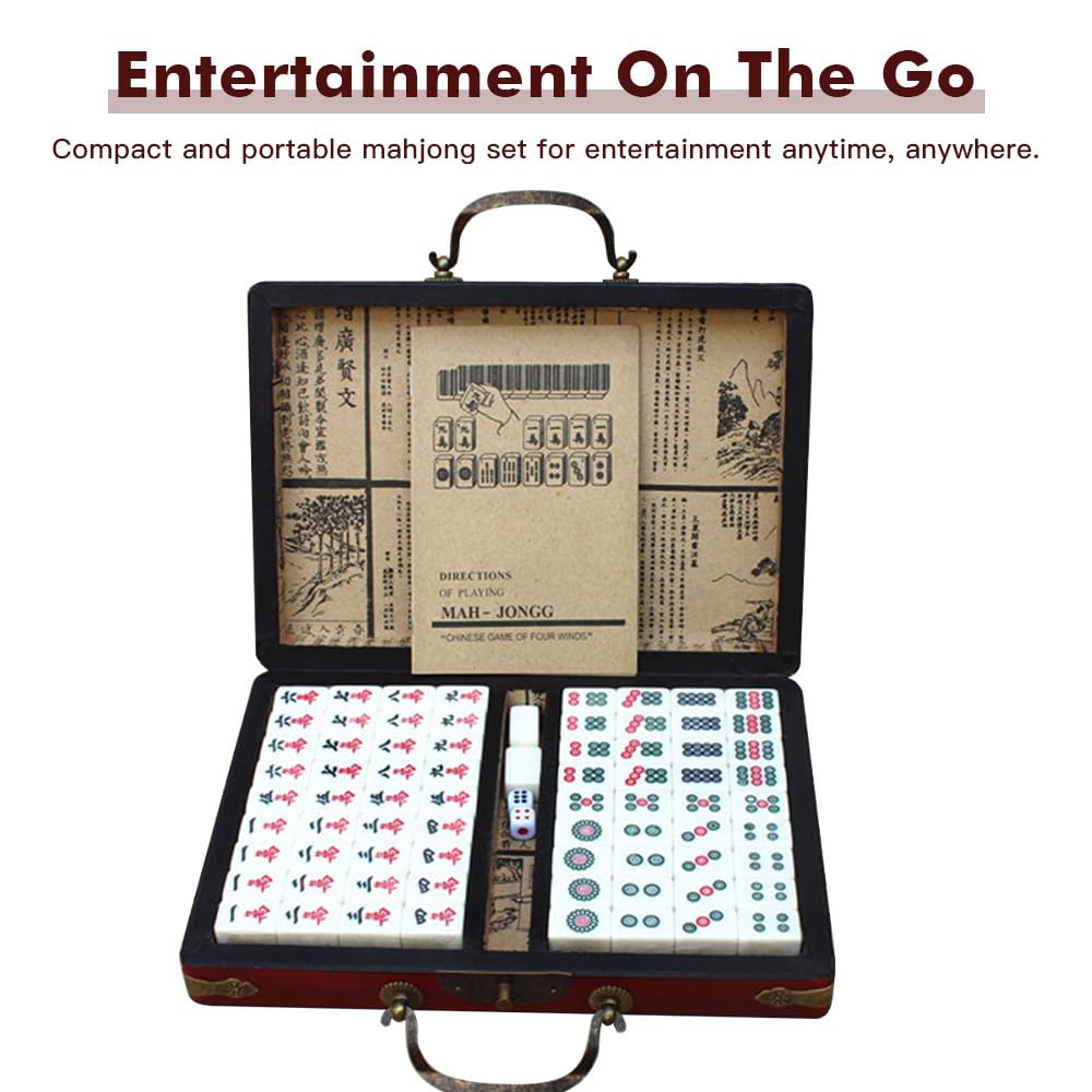 Aramox Mahjong Set, 144 Steine, chinesisch, nummeriert, in Eva Koffer | Mahjong Spiel, 144 nummerierte Steine, traditionell, in Box, für Erwachsene