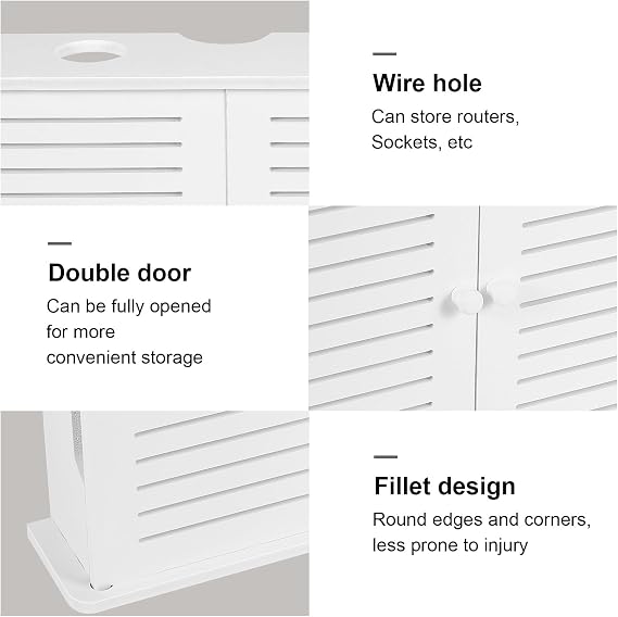 Wireless Wifi Router Storage Boxes Wooden Box Cable Wire Bracket Wall Hanging Plug Board Shelf -Double Door