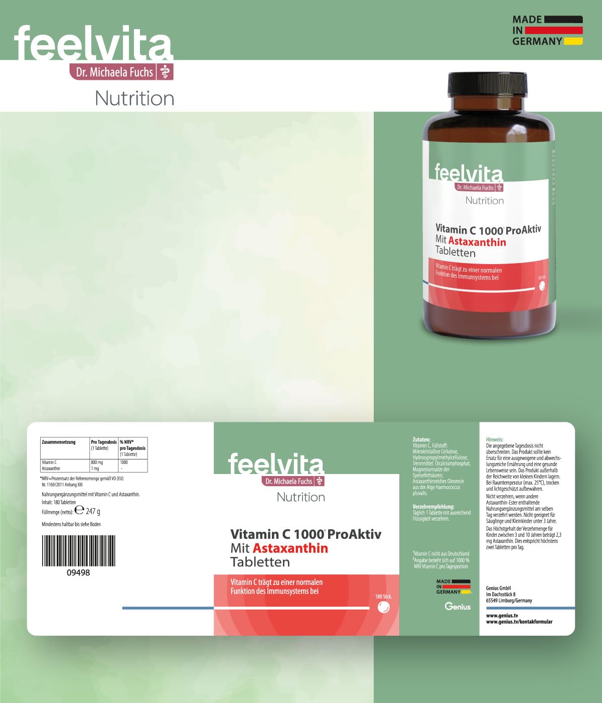 Genius Feelvita Nutrition Vitamin C 1000 ProAktiv m.Astaxanthin 180