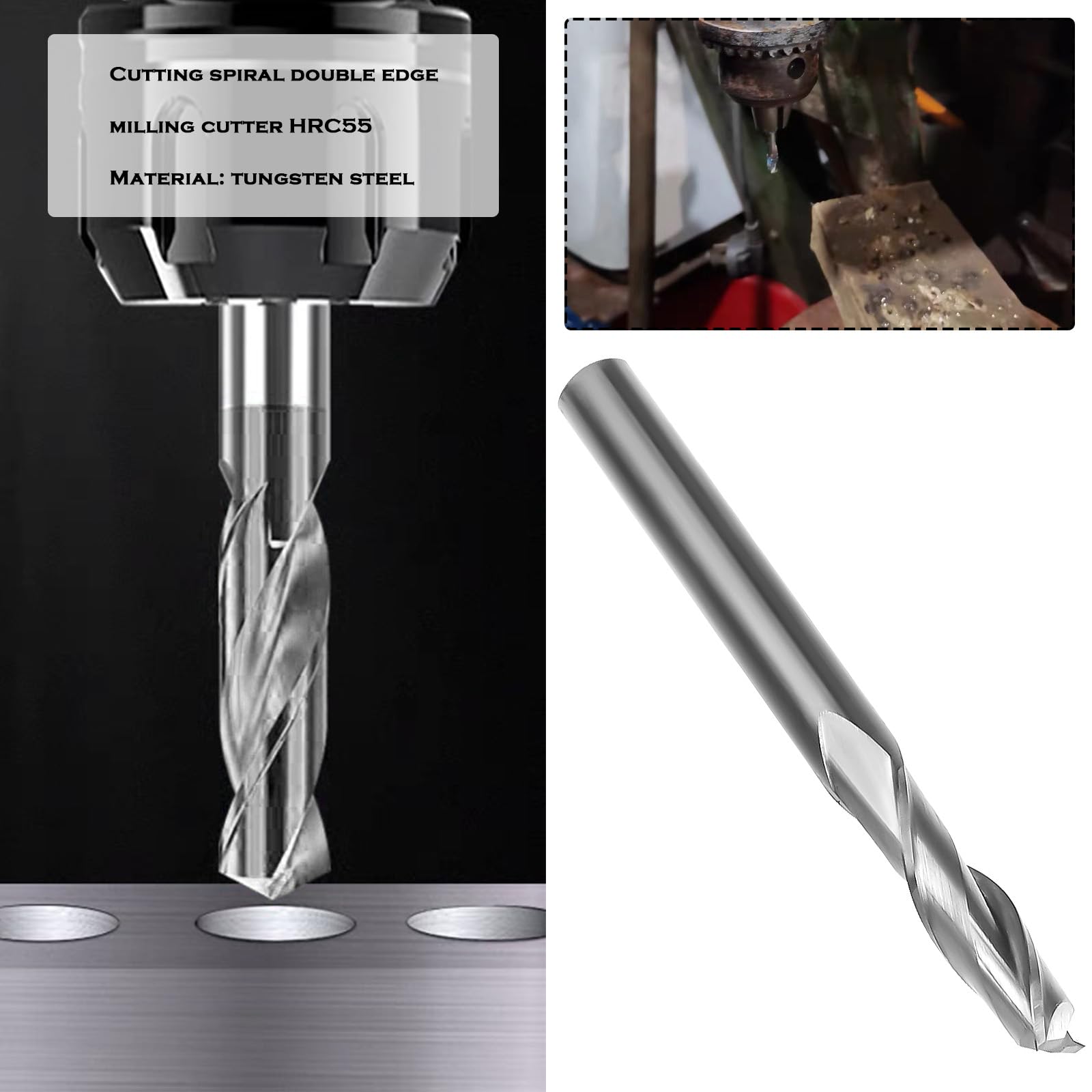 ECSiNG Podwójne rowki spiralna konstrukcja 6 mm trzpień spiralny bit up cut CNC średnica cięcia 24 mm długość cięcia 60 mm frezy ze stali wolframowej frezy do rzeźbienia w drewnie frez spiralny HRC55