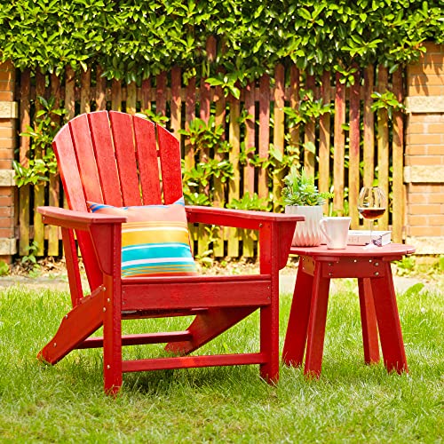 Elm Plus Weather Resistant Hdpe Adirondack Round Outdoor Patio Side Table, 20" D, Red #TOP5