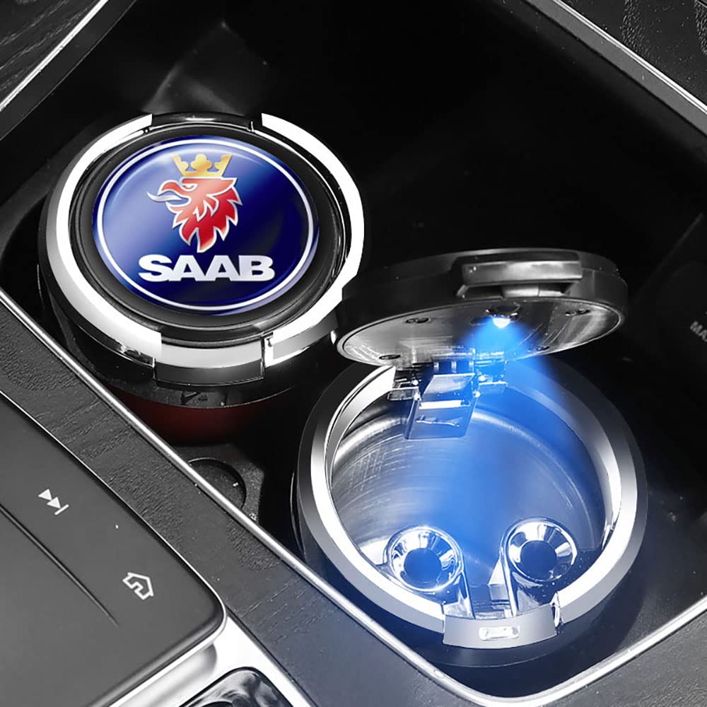 Auto-asbak, voor SAAB 9-3 9-5 93 9000 900 9-7 600 99 9-X 97X Turbo X draagbare rookloze zelfdovende asbak met deksel Geurbestendig Eenvoudig op te ruimen,Black style