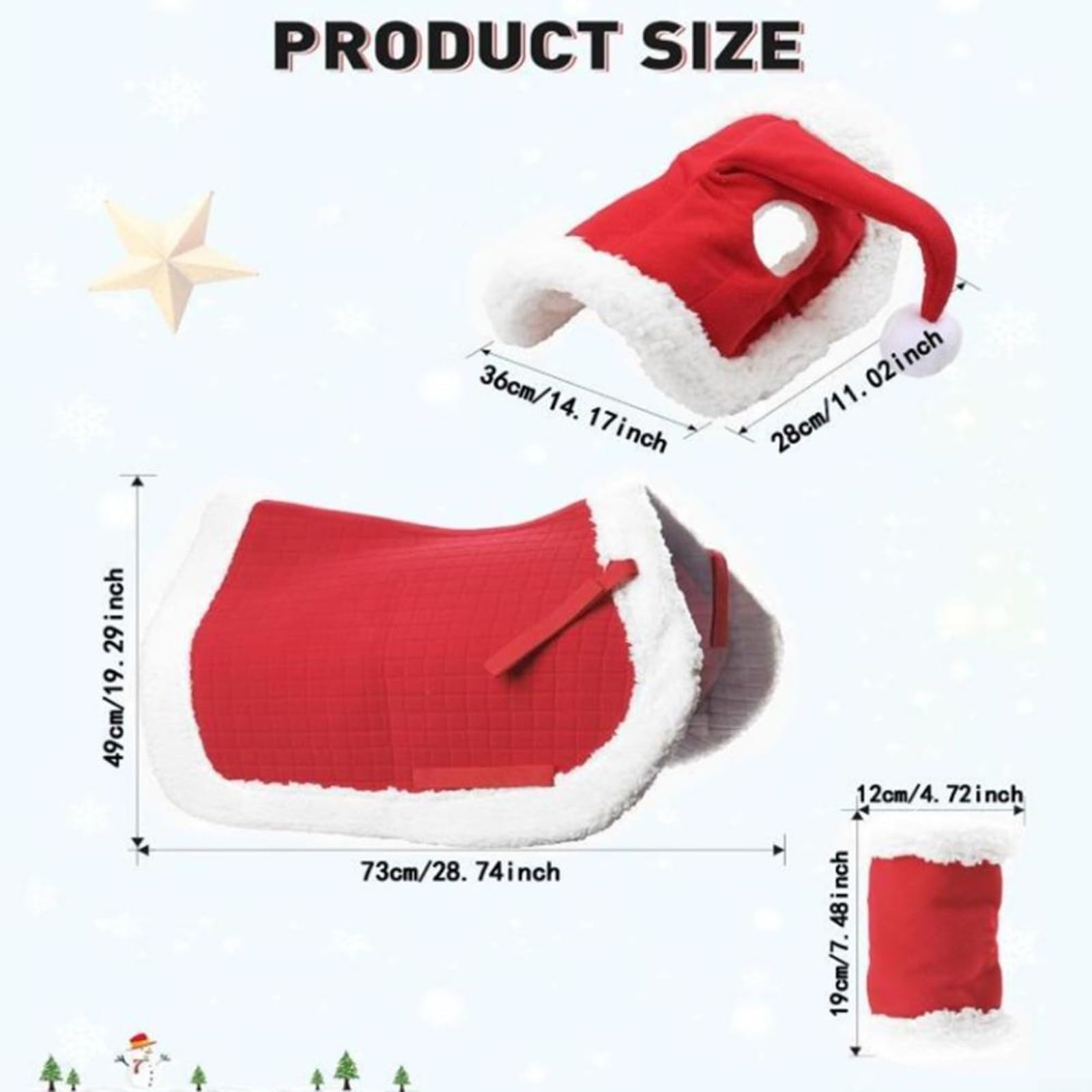 Juego de disfraz de caballo de Navidad de 6 piezas con sombrero de Papá Noel, almohadilla de forro polar rojo y vendas de piernas para desfiles de vacaciones y eventos ecuestres de invierno