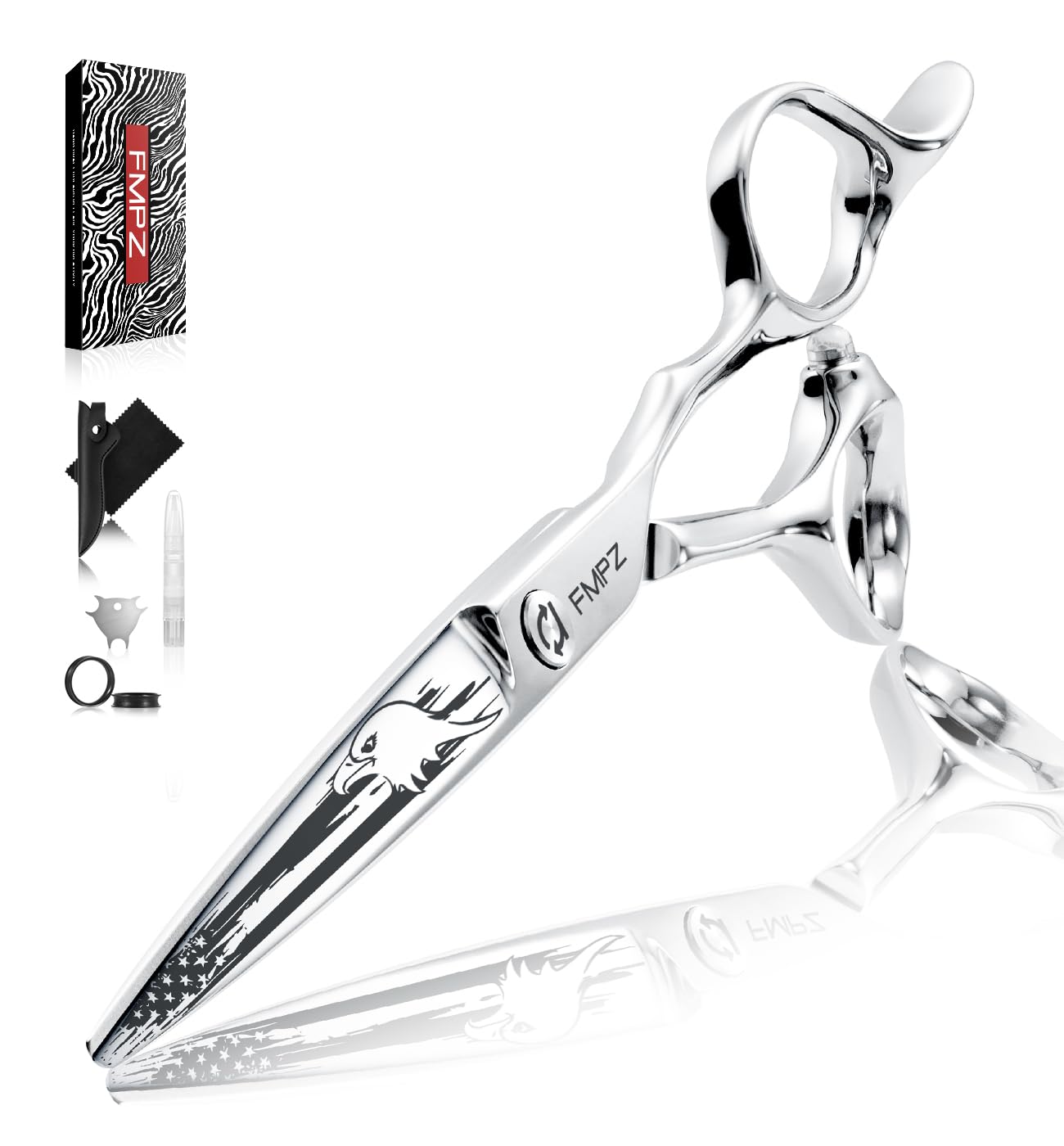 Hair Cutting Scissors Professional, 6" Barber Scissors, Hair Cutting Shears with 440C Steel - 60HRC Hardness Extremely Sharp with Ergonomic for Salon & Home Use - Eagle - Flag Element Style