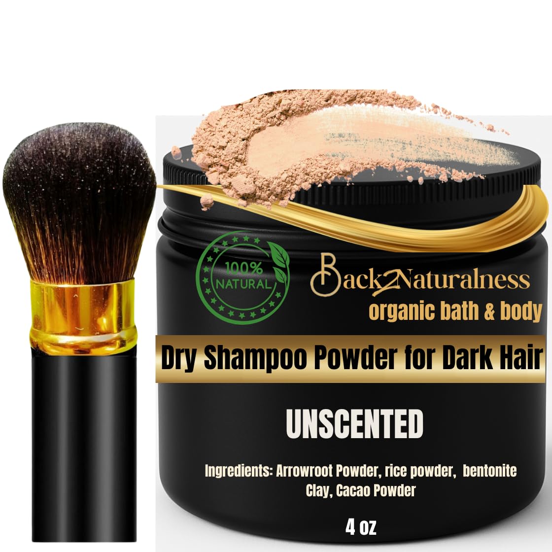Back2Naturalness 100% Natural, Organic Powder Dry Shampoo for Women, Brown Dry Shampoo Powder for Dark Hair & Brunettes, Non-Aerosol, Vegan, Non-Toxic