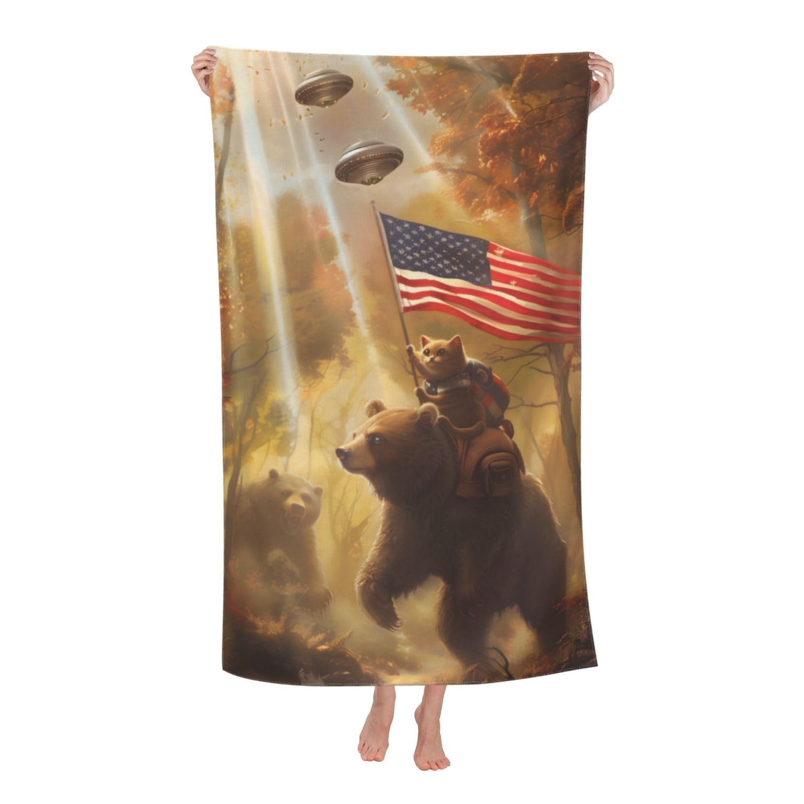 HLBSDM Bear Beach Towel 31inx51in Patriotic Sand Free Microfiber Bath Towel Ultra Soft Quick Dry Pool Towel Absorbent Towel Lightweight Towel for Swimming Bathroom Decor
