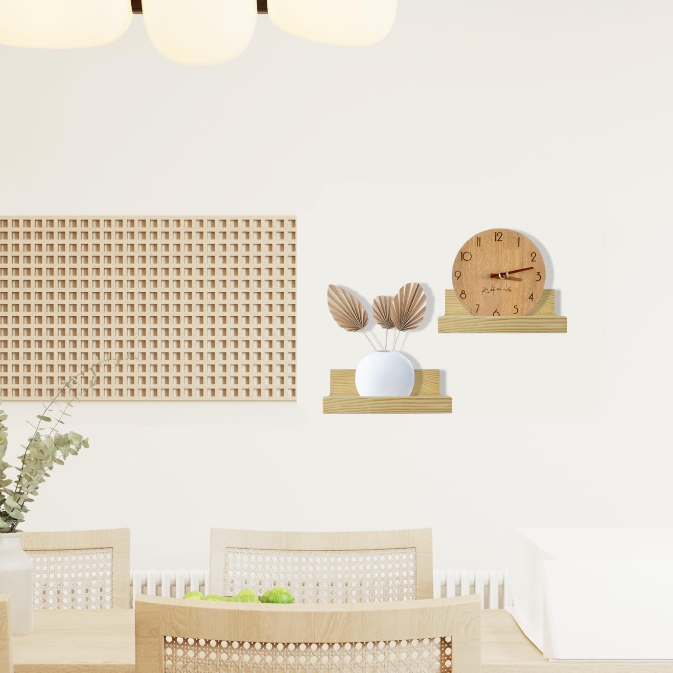 Pequeños estantes de decoración, mini estante flotante de madera natural para altavoces inteligentes WiFi coleccionables, madera, montado en la pared, 8 x 5 pulgadas, paquete de 2